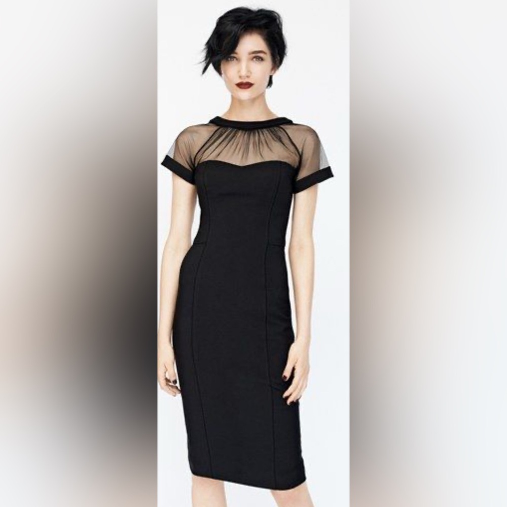 R&M Richards Black Midi Dress with Sheer Detail